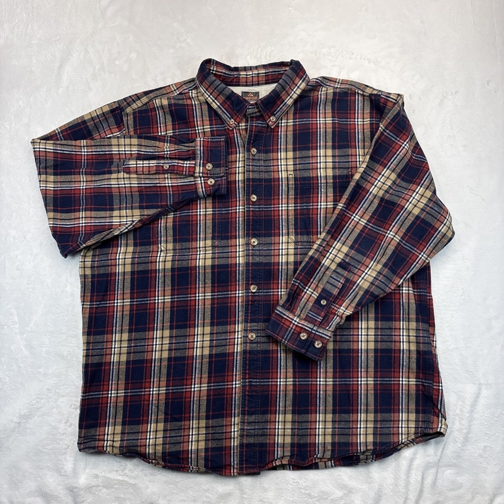 Ridgecut Toughwear Flannel Shirt Mens 2XL Plaid Button Up Chest Pockets
